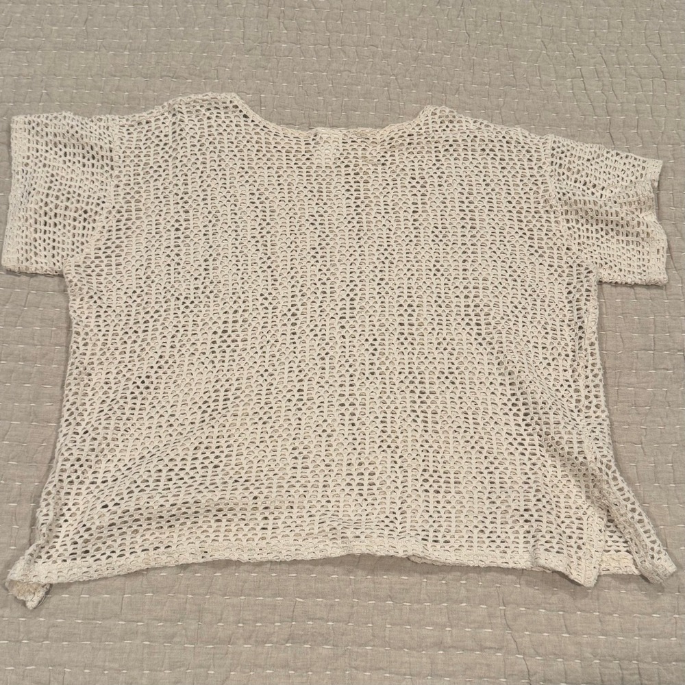 Vintage 90s InGear Open Knit Cotton Tee Off White Fishnet Mesh Boxy Boho Resort